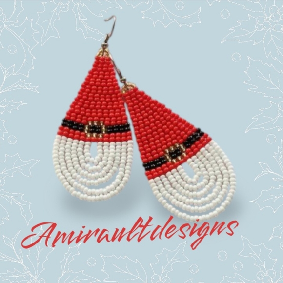Beaded Santa hat earrings - Picture 2 of 2